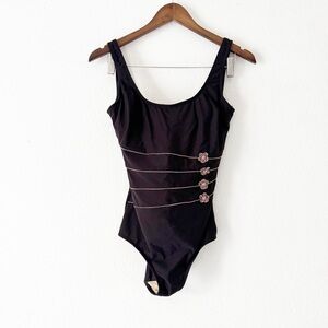 It Figures One Piece Swimsuit Black Size 12 Tummy Control Vintage Elegant